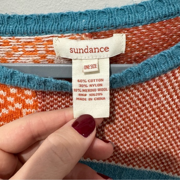 Sundance Catalog Alisandra Poncho Intarsia Patchwork Bandana Sweater Boho Orange - Picture 5 of 6
